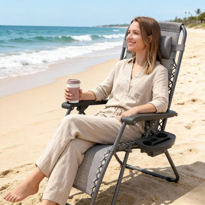 Folding Outdoor Lounge Chair with Cup Holder & Headrest Outdoor Lounge Chair Axl