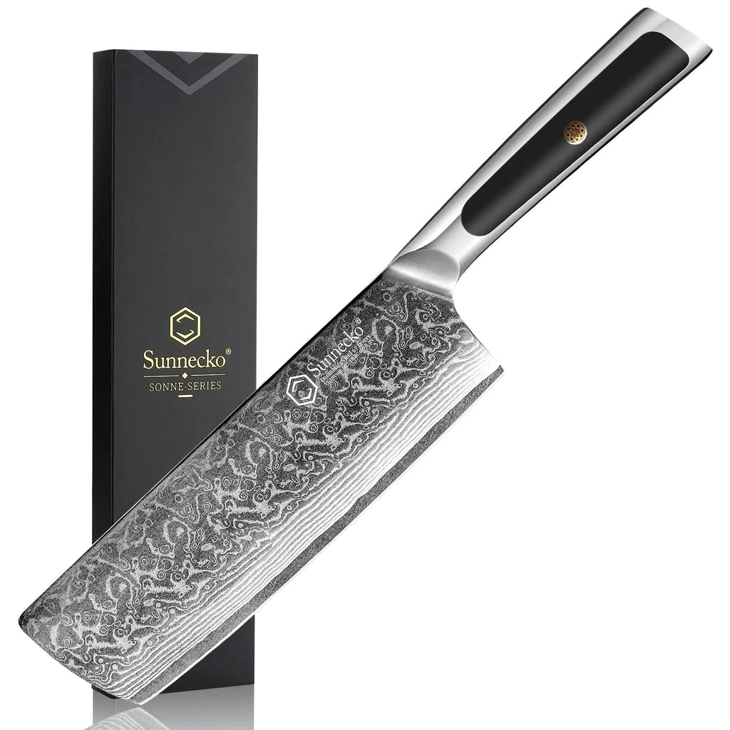 Sunnecko Damascus Kitchen Knife Set | VG10 Core 67-Layer Steel Damascus Kitchen Knife Set Axl 7 Inch Nakiri Knife China Mainland