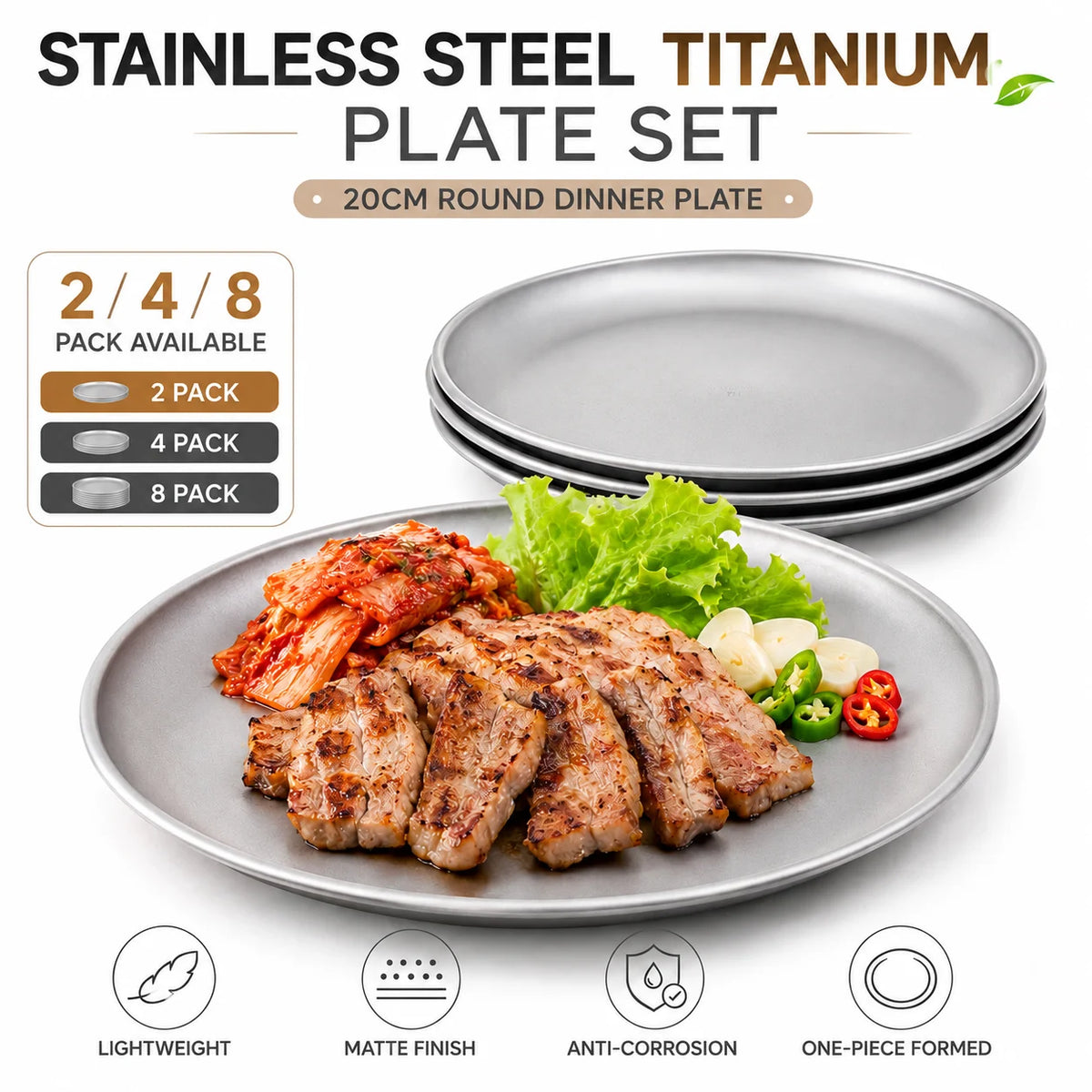 Titanium Stainless Steel Camping Plates | Stackable BBQ Tray Set Camping Dinner Plates Axl
