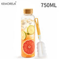 Glass Water Bottle Wooden Lid 500/750/1000ml + Cleaning Brush Glass Water Bottle Axl 750ML 500-1000ML
