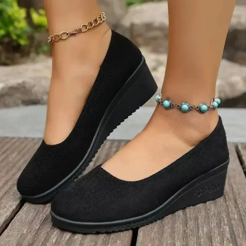 Women's Velvet Slip-On Loafers – Soft Sole Slope Heel Casual Shoes Slip-On Loafers Axl