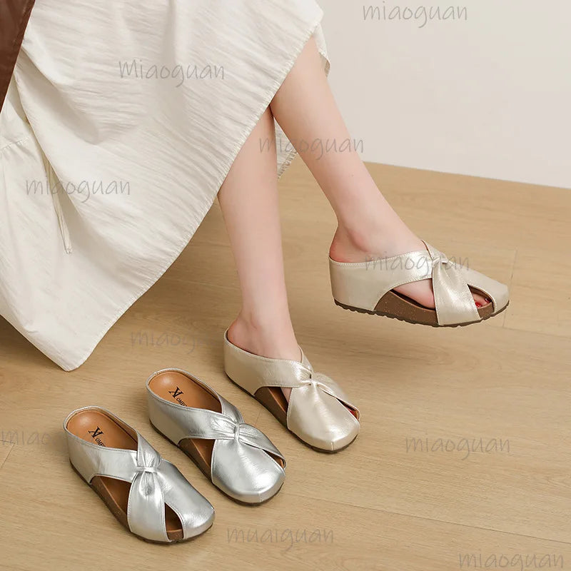 Women's Cross Strap Wedge Slippers – Closed-Toe Slip-On Wedge Sandals Axl