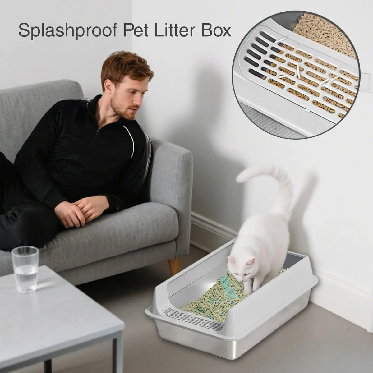 Semi-Enclosed Cat Litter Box with Scoop – Deep Basin & Splash Guard Cat Litter Box Axl