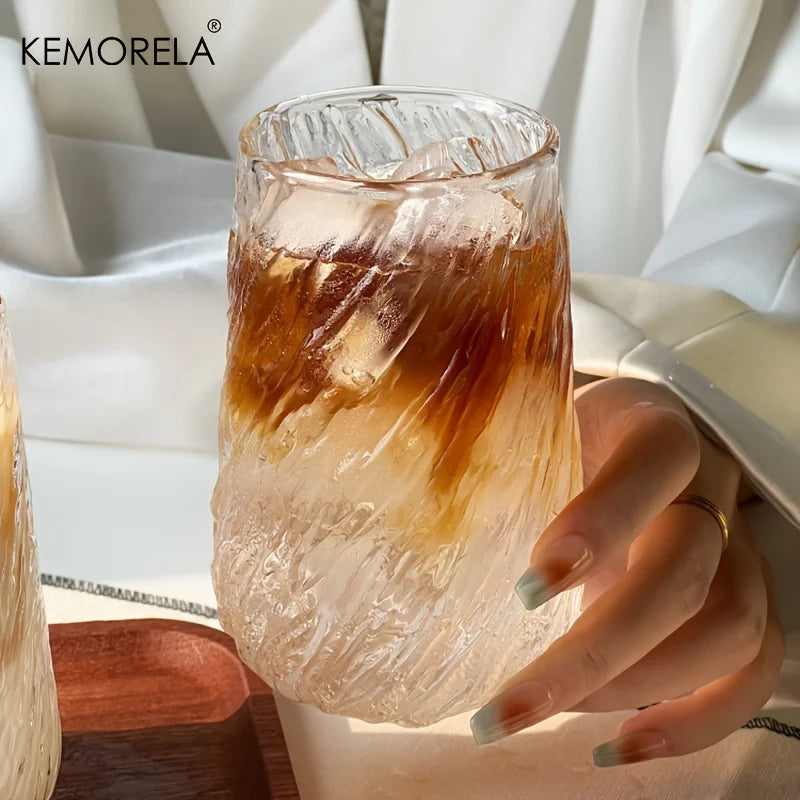 KEMORELA Glass Coffee Cups 4/6Pcs – Rotating Stripe Drinkware Glass Drinkware Set Axl
