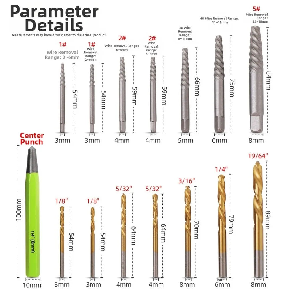 15-Pc Screw Extractor Set – Left Hand Drill Bits & Center Punch Screw Extractor Kit Axl