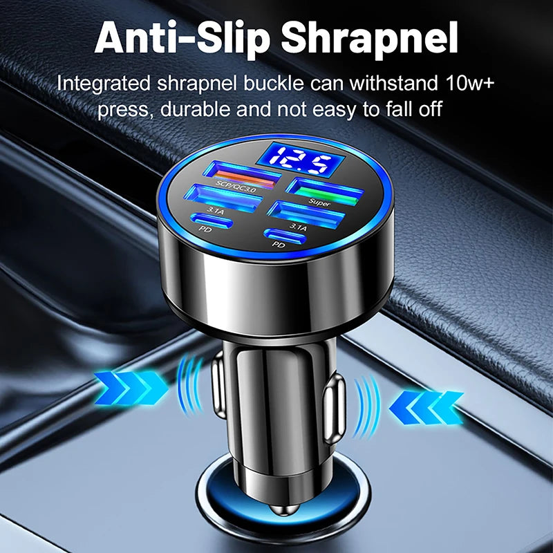100W 6-Port USB Type-C Car Charger with Voltage Display Car Charger Axl