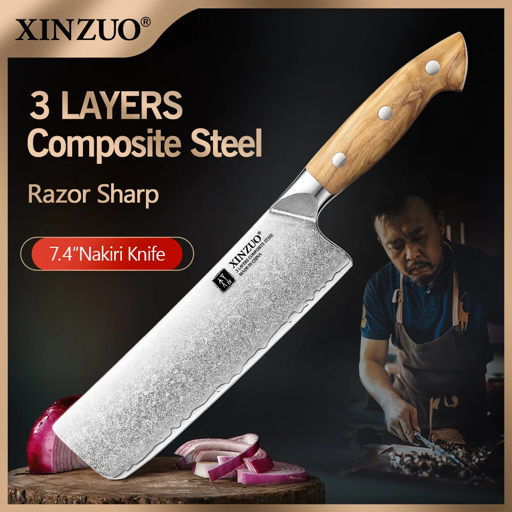 XINZUO 7.4-Inch Nakiri Knife | 10Cr15CoMoV Composite Steel Nakiri Kitchen Knife Axl China Mainland 7.5 inch