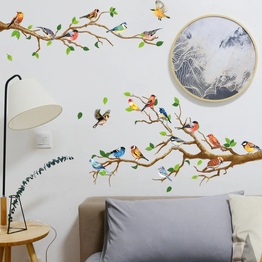 Chinese Vintage Bird Tree Branch Wall Stickers – 4 Pc Decal Set Wall Decal Stickers Axl