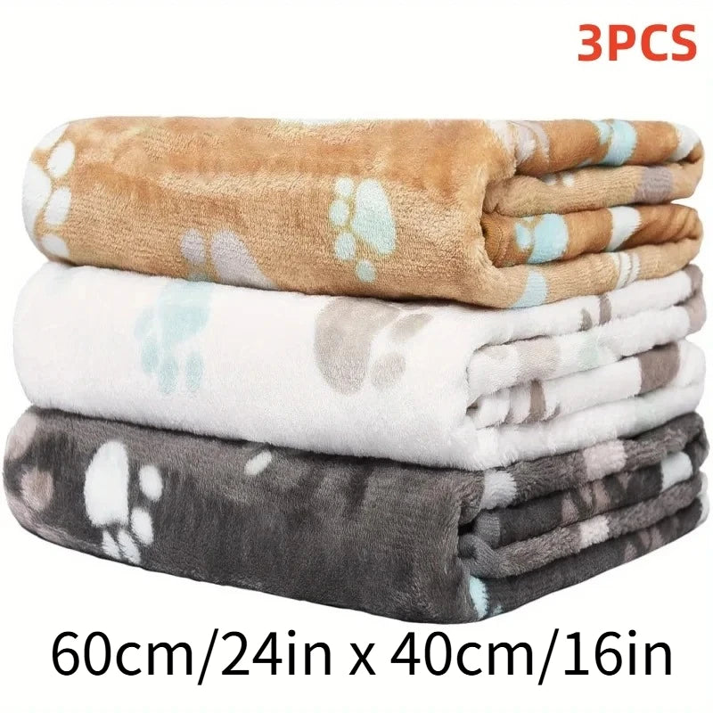 KEMORELA 3-Pack Flannel Fleece Pet Blanket Mats | Paw Print Pet Blanket Mat Axl 3PCS 60X40CM