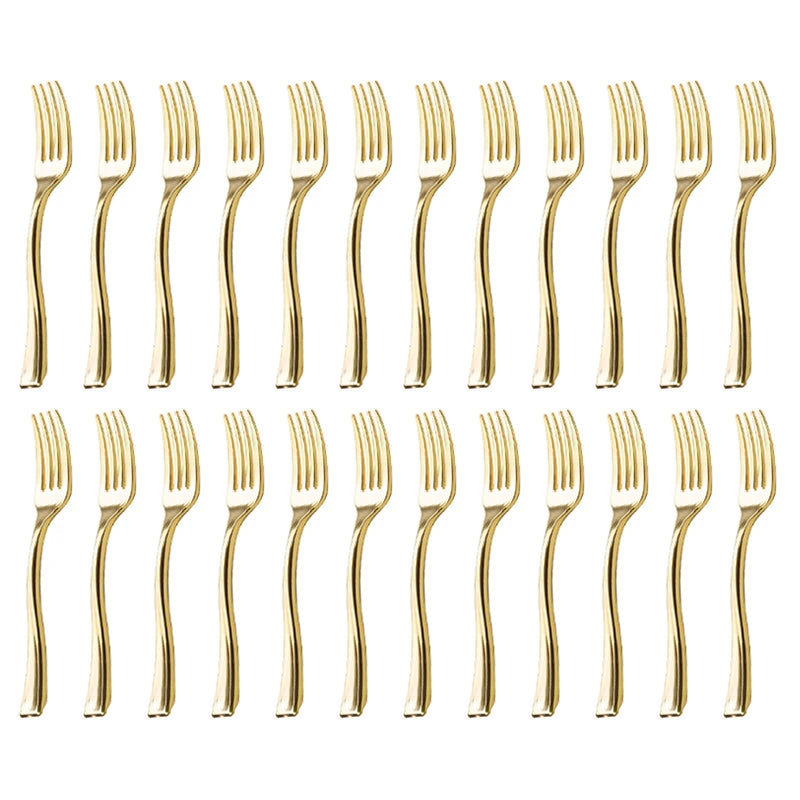 24-Pack Gold Disposable Plastic Spoons & Forks | Party Flatware Disposable Party Flatware Axl Cross Gold