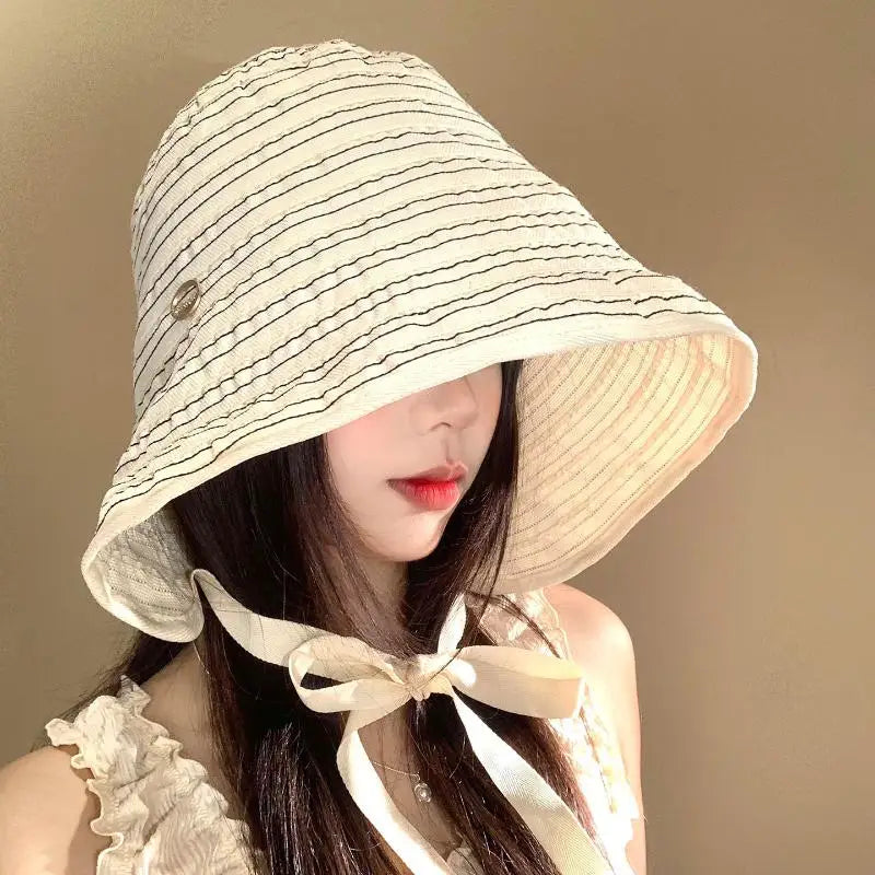 Women's Wide Brim Foldable Sun Hat – Ribbon Fisherman Hat Women's Sun Hat Axl