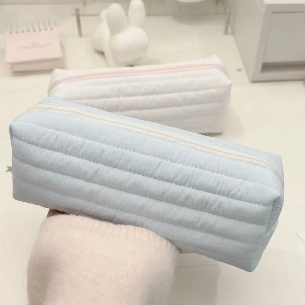 Large Capacity Pencil Case – Cute Cream Quilted Pen Bag Pencil Case Axl