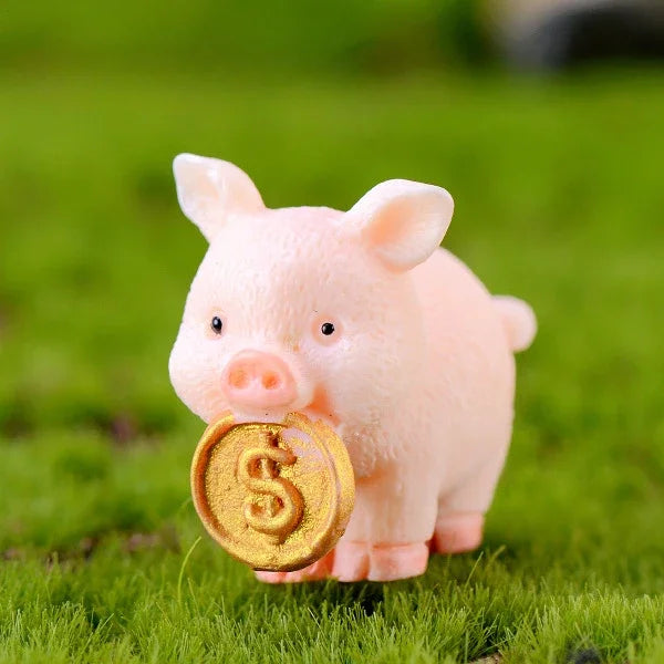 Mini Pig Family Resin Figurines – 5pc Miniature Garden Decor Miniature Resin Figurine Axl A