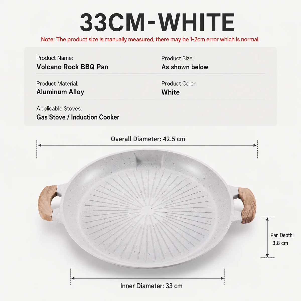 Korean BBQ Grill Pan 33cm Nonstick Volcanic Rock Skillet Grill Pan Axl 33CM-White