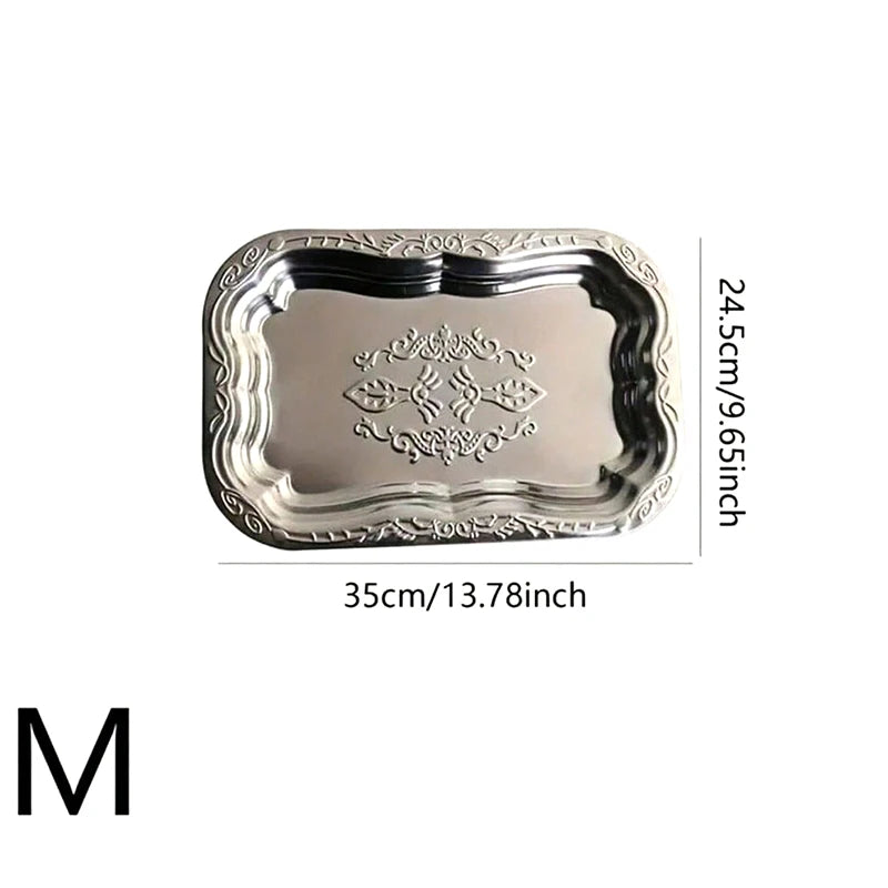 Stainless Steel Rectangular Tray – Embossed Vintage Serving Dish Serving Tray Axl M