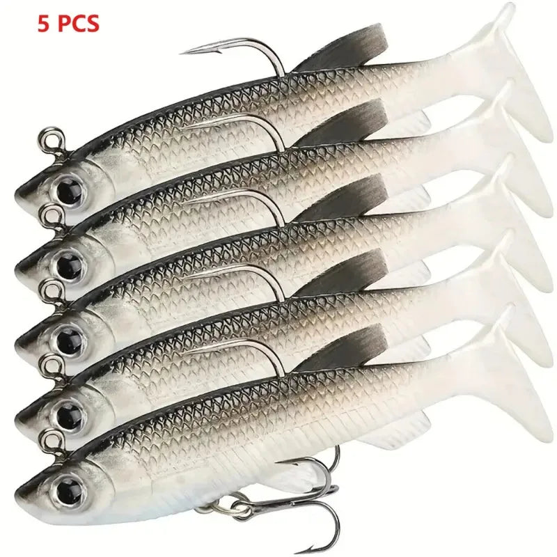Soft Fishing Lure Kit 8cm 14g – 5pc Artificial Bait & Hooks Soft Fishing Lure Axl BLACK-5PCS 8CM