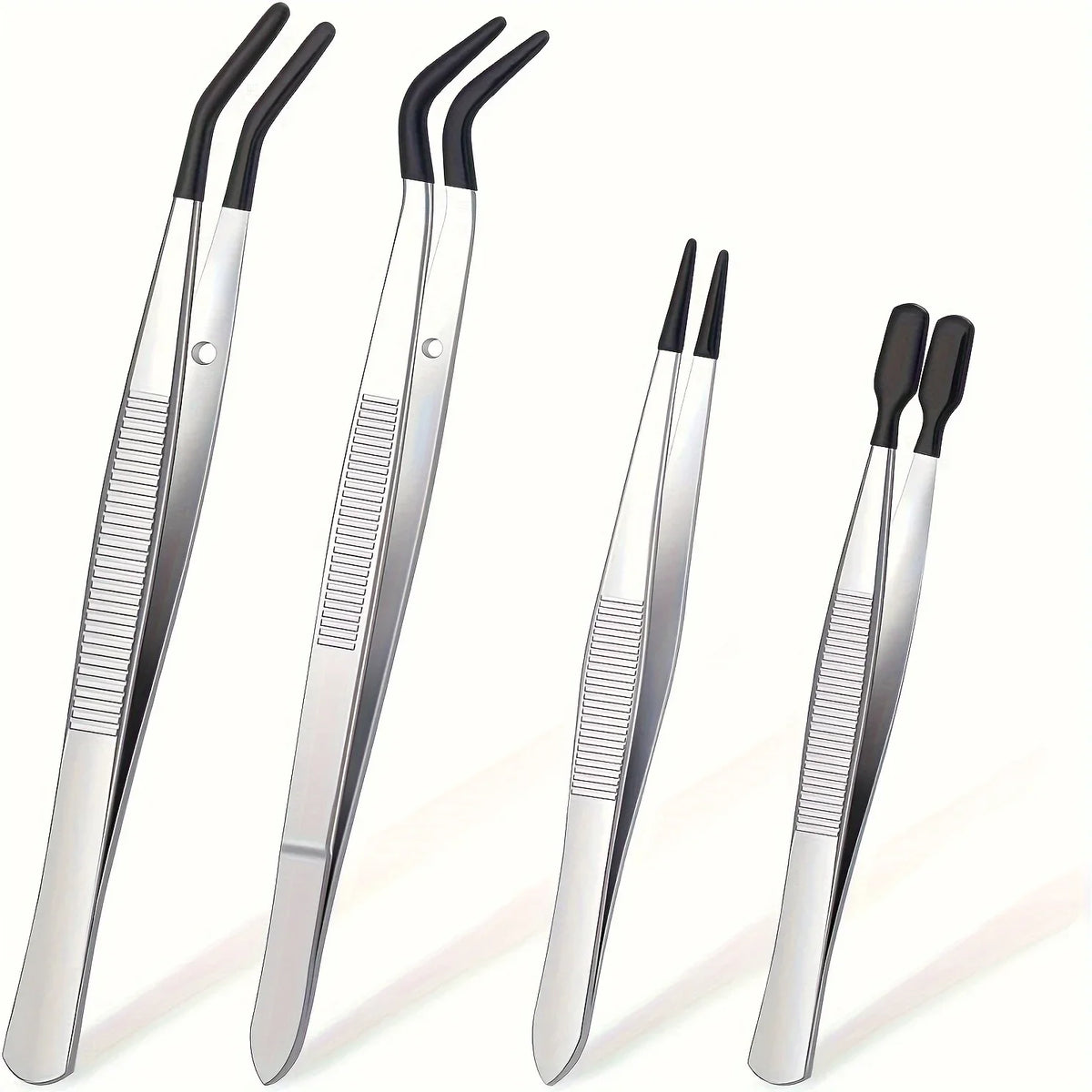 PVC Coated Stainless Steel Precision Tweezers – Non-Scratch Tip Precision Tweezers Axl Black 4 pcs set