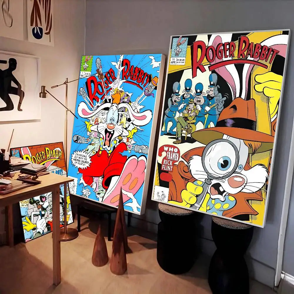 Cartoon Rabbit Self-Adhesive Wall Poster – Waterproof Mural Art Wall Art Poster Axl