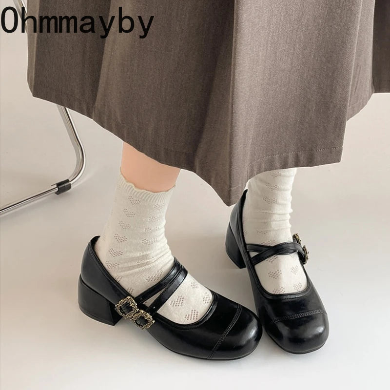 Vintage Mary Jane Pumps – Square Heel & Metal Buckle Strap Mary Jane Pumps Axl
