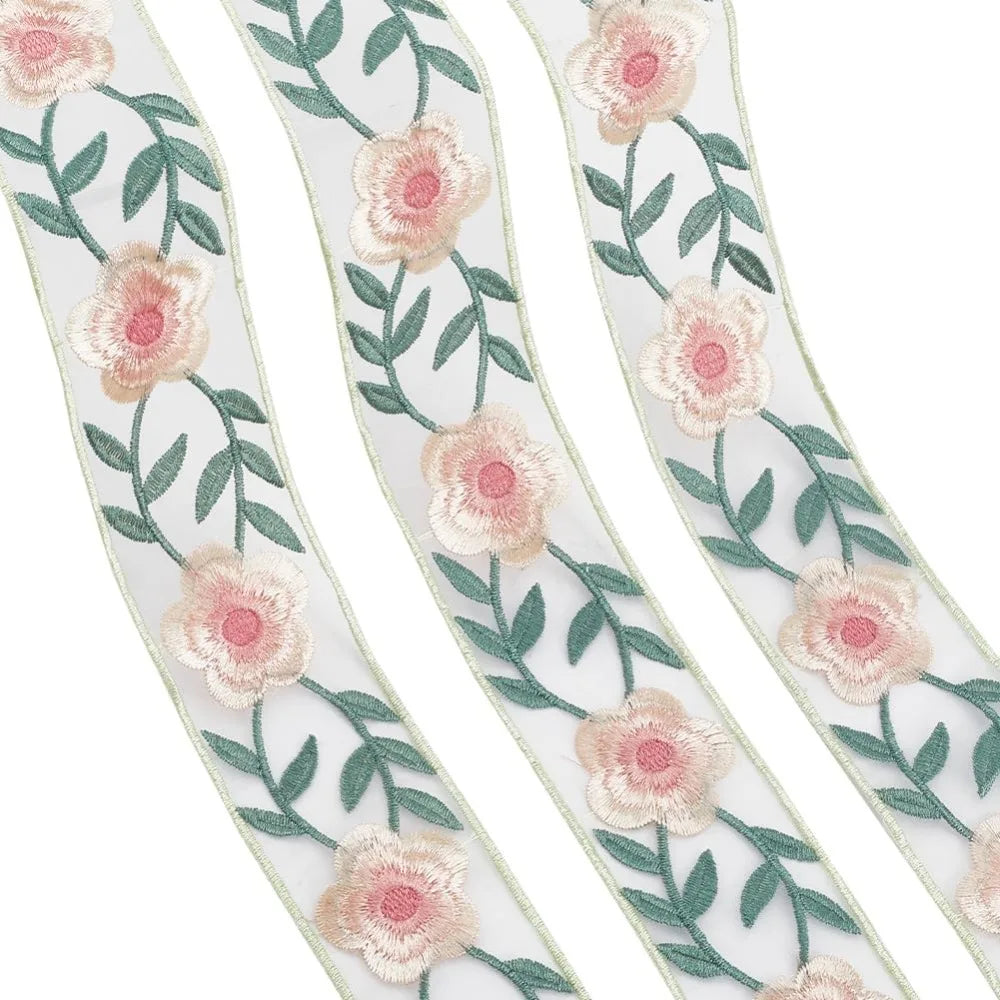 White Organza Embroidery Flower Trim Ribbon 5 Yards 49mm Embroidery Trim Ribbon Axl AECH04-18458
