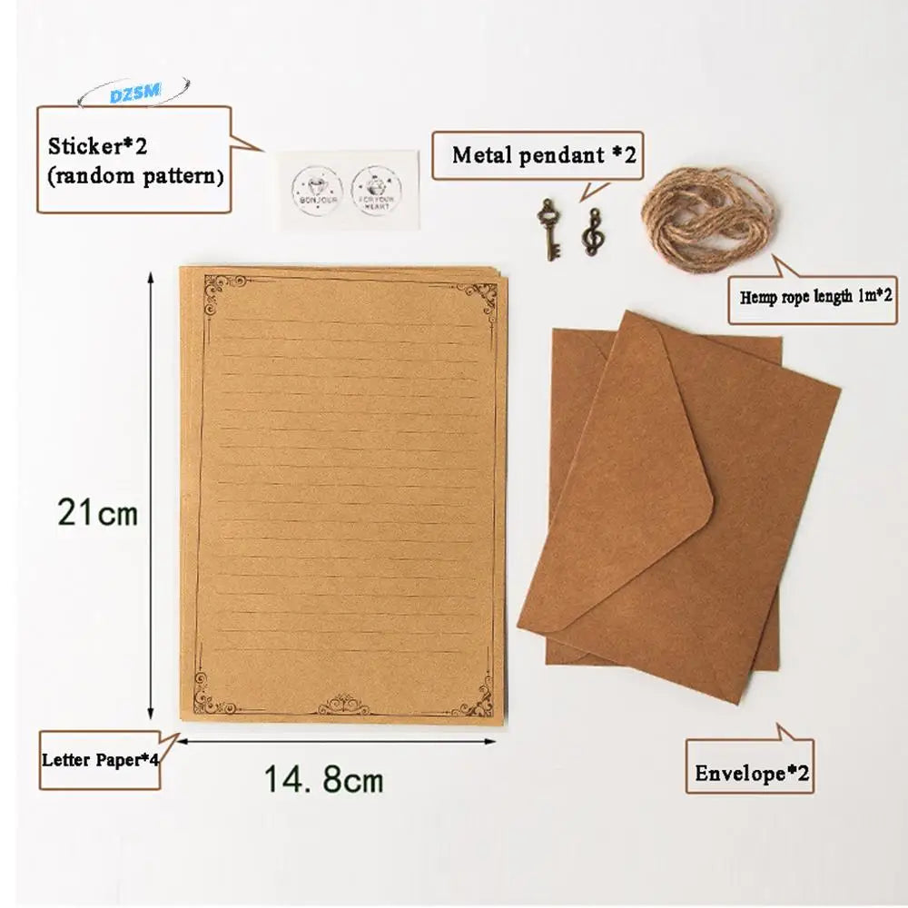 Vintage Kraft Paper Envelope Set | European Letter Writing Kit Stationery Writing Set Axl