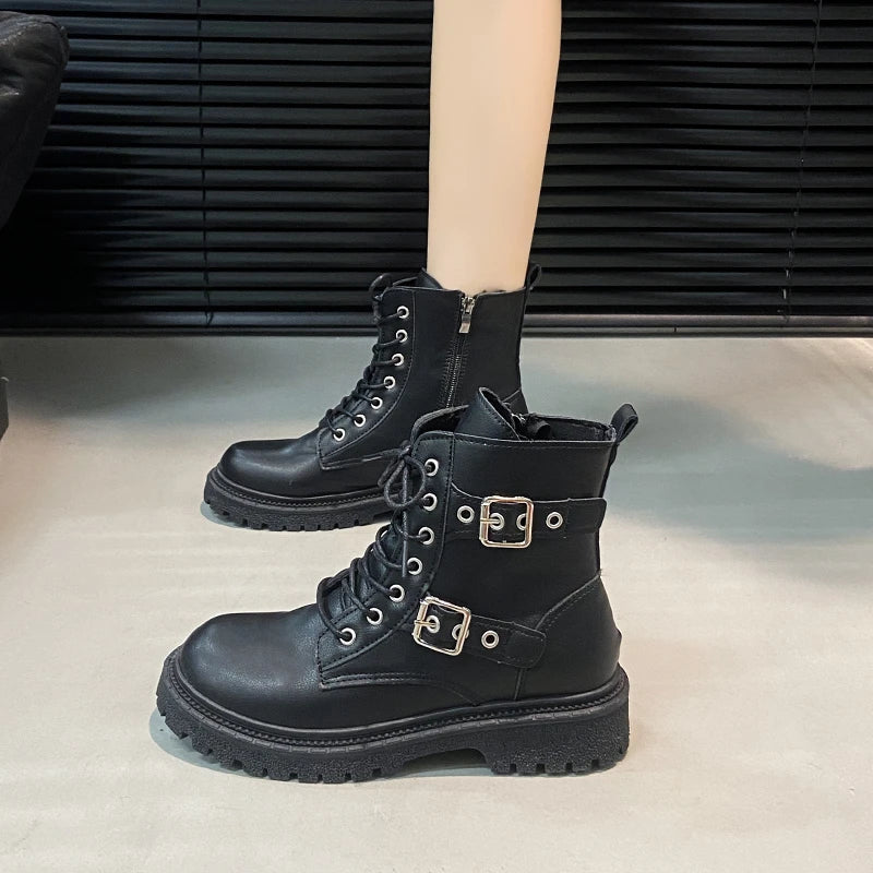 Women's Mid-Calf Motorcycle Boots | Side Zip & Lace-Up Women's Motorcycle Boots Axl