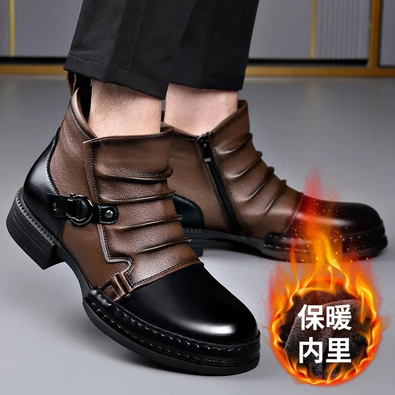 Men's Retro Ankle Boots – Warm Faux Fur Platform Motorcycle Men's Ankle Boots Axl