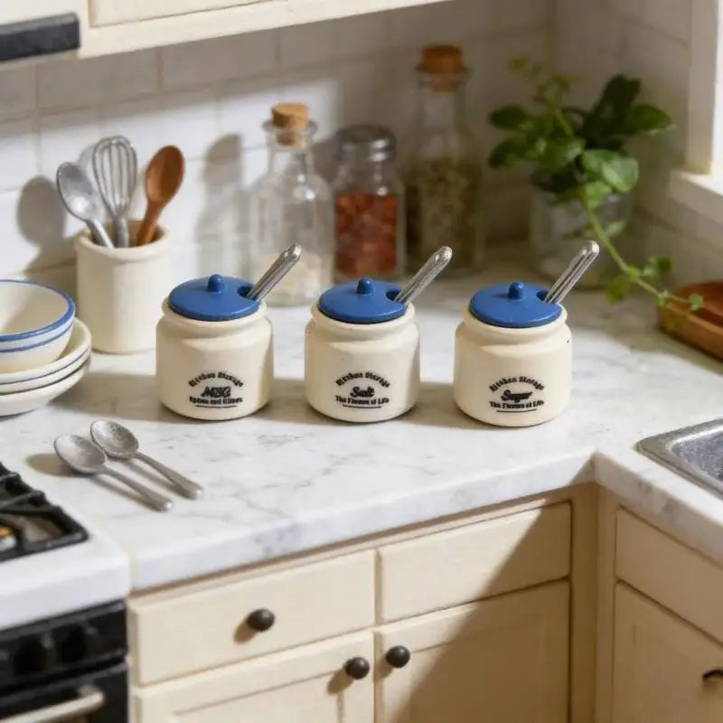 3-Piece 1/12 Dollhouse Miniature Seasoning Jar Set | Kitchen Dollhouse Accessories Axl Blue