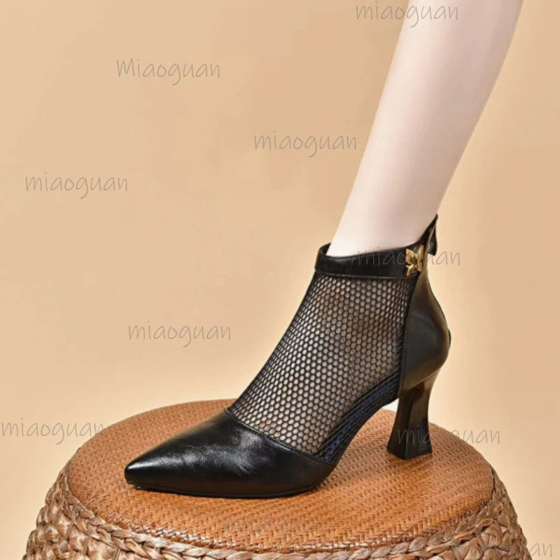 Women's Mesh Ankle Boots – Thin High Heel Chelsea Pumps Mesh Ankle Boots Axl black 40