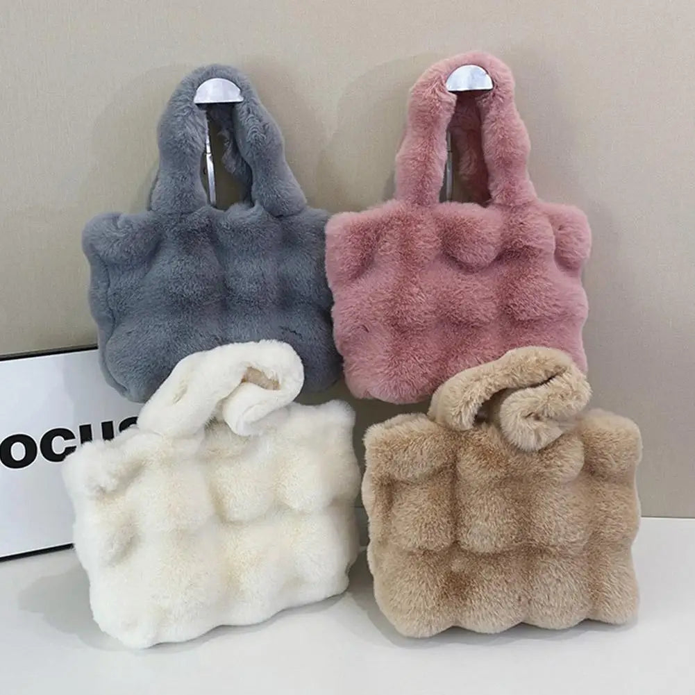 Women's Fluffy Plush Shoulder Bag – Large Capacity Shopper Tote Plush Shoulder Bag Axl