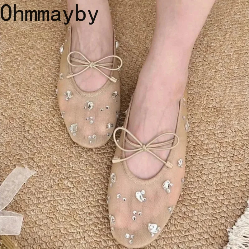 Lace Rhinestone Mary Jane Ballet Flats – Women's Slip-On Ballet Flats Axl