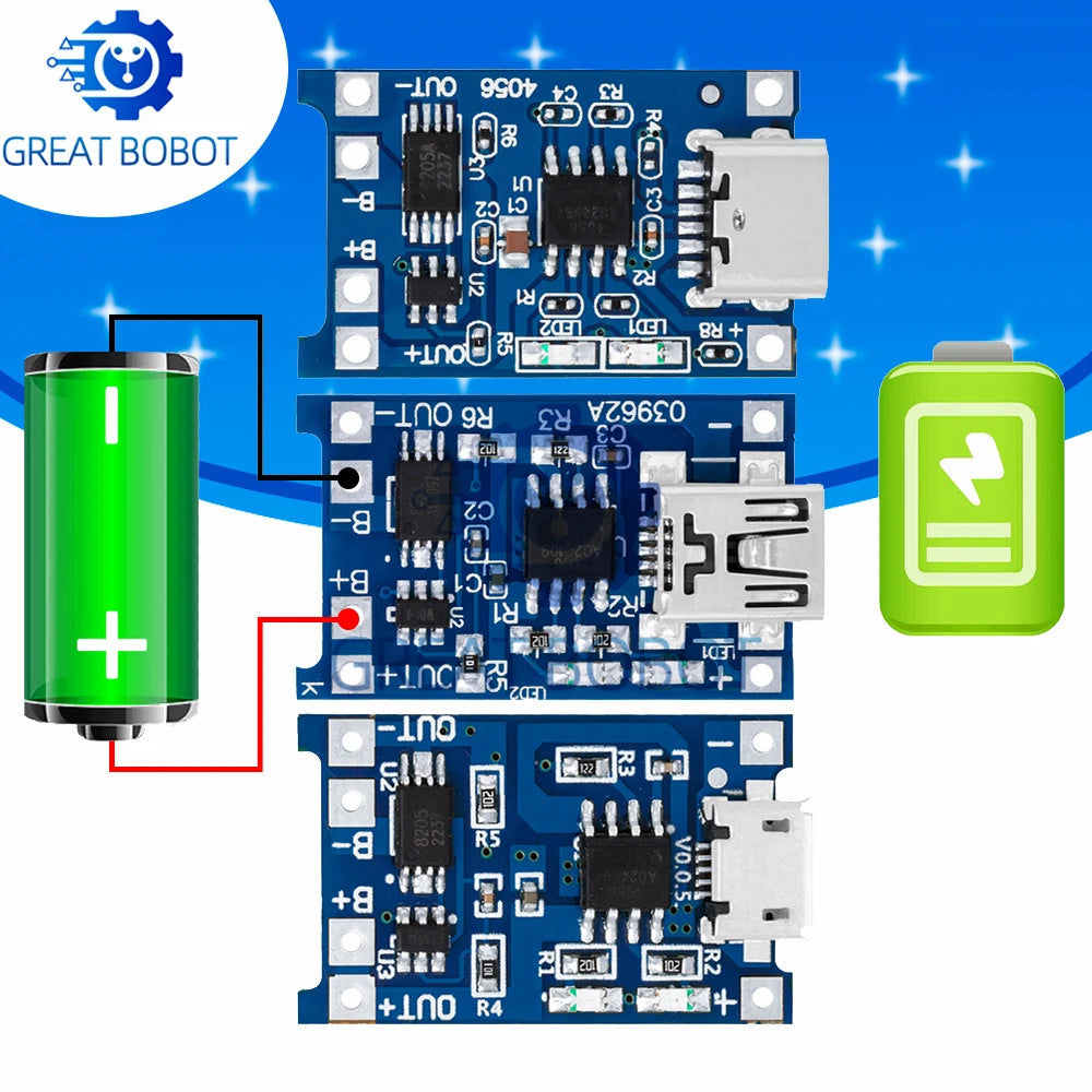 TP4056 5V 1A Micro USB & Type-C Li-Ion Battery Charger Module Battery Charger Module Axl