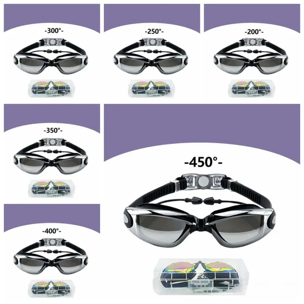Myopia Swim Goggles with Earplugs – Anti-Fog Electroplated Swim Goggles Axl