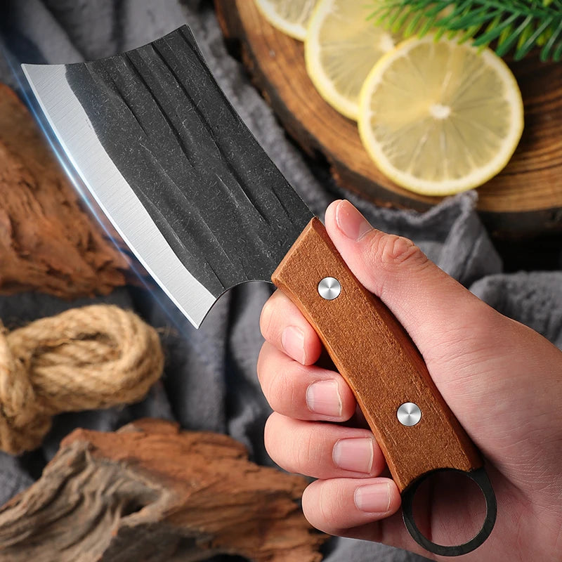 SHENJIU Hand Forged Meat Cleaver & Fish Fillet Knife – Wood Handle Kitchen Cleaver Knife Axl