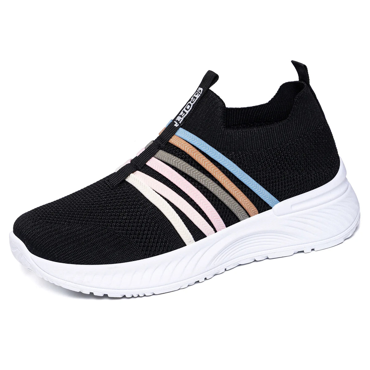 Women's Mesh Knit Striped Slip-On Platform Sneakers Women's Sneakers Axl MULTI- black 43