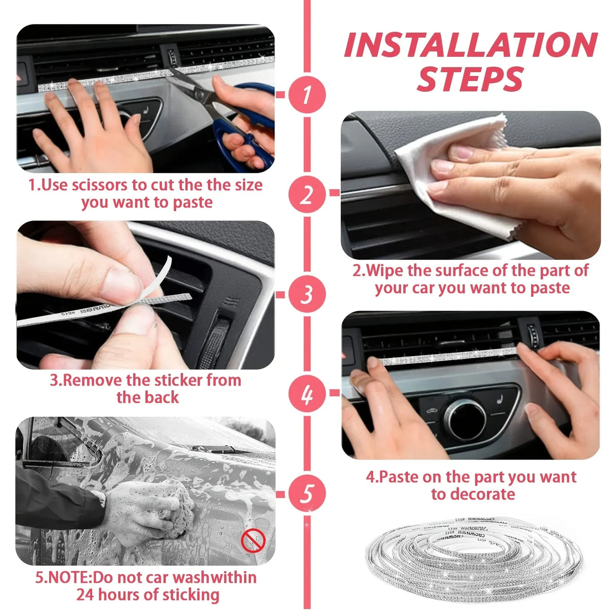 Car Dashboard Stickers – Self-Adhesive Interior Decor | White Car Interior Stickers Axl