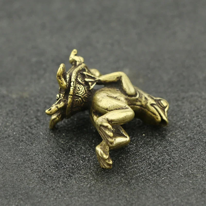 Brass Tortoise & Frog Miniature Statue | Antique Bronze Décor Bronze Miniature Statue Axl