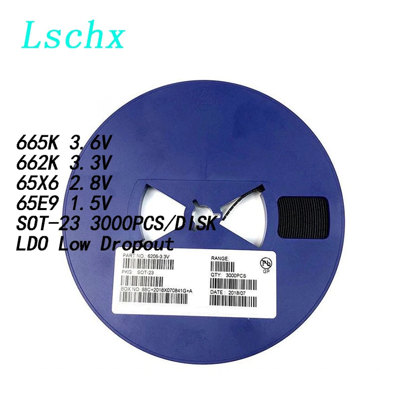 XC6206 662K LDO Voltage Regulator SOT-23 SMD 3000pcs Reel LDO Voltage Regulator IC Axl 65Z5 3V