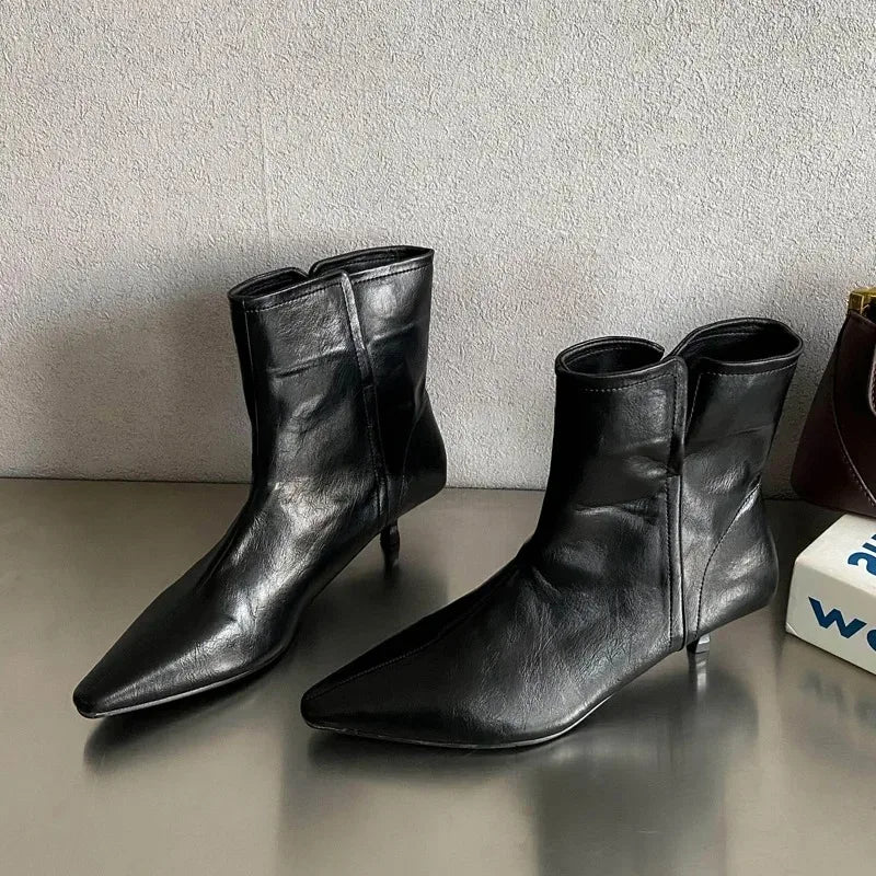 Women's Pointed Toe Ankle Boots – Slip-On Mid Heel Women's Ankle Boots Axl