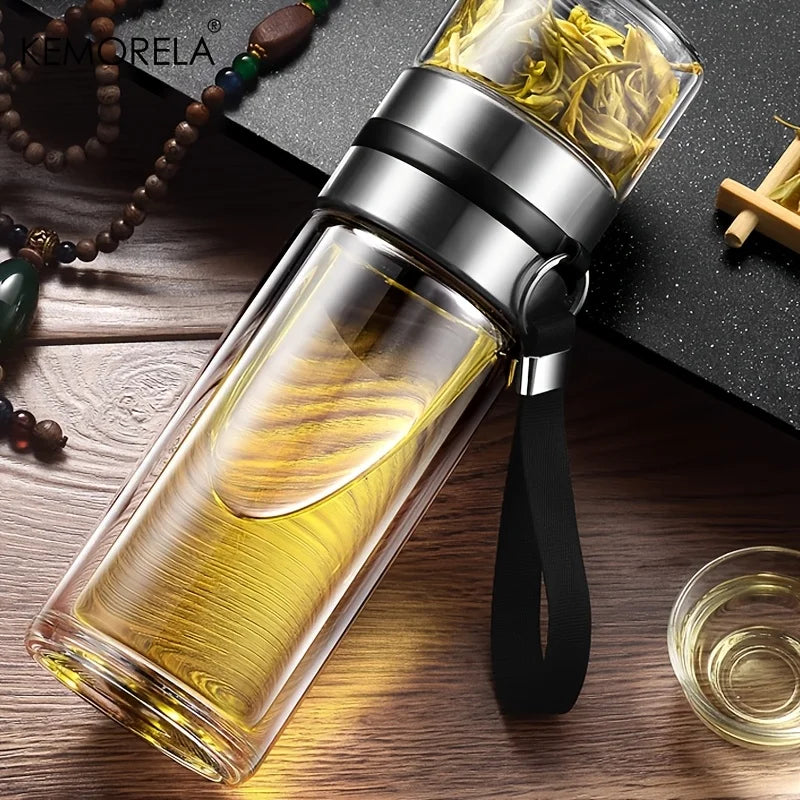 KEMORELA Insulated Glass Tea Bottle 350ml–500ml | Leakproof Insulated Tea Bottle Axl