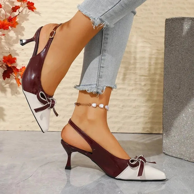 Women's Butterfly-Knot Pointed Toe Slingback Heeled Sandals Heeled Slingback Sandals Axl