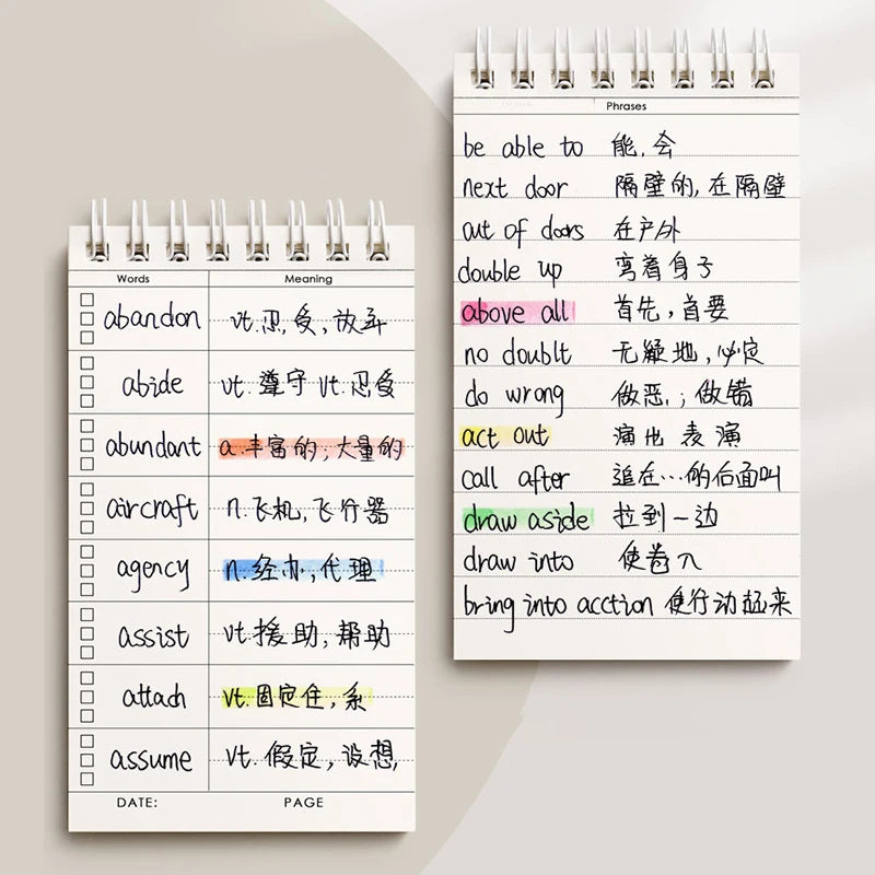 Portable Spiral Vocabulary Notepad | Pocket Shorthand Notebook Spiral Notepad Axl