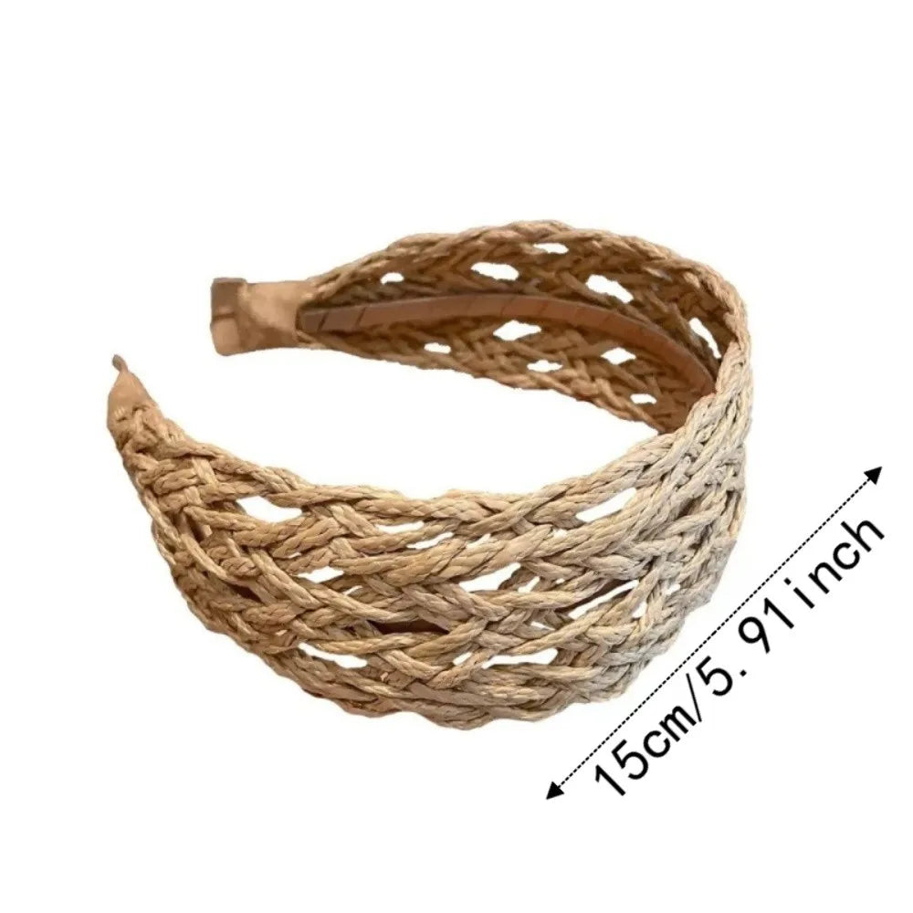 Hollow-Out Woven Straw Headband – Wide Hair Hoop for Women Woven Hair Headband Axl