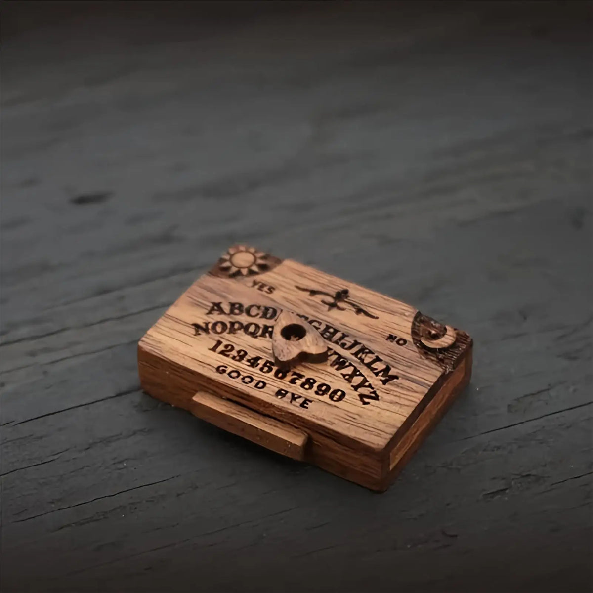 Miniature Wooden Ouija Spirit Board Ornament with Drawer Decorative Ornament Axl
