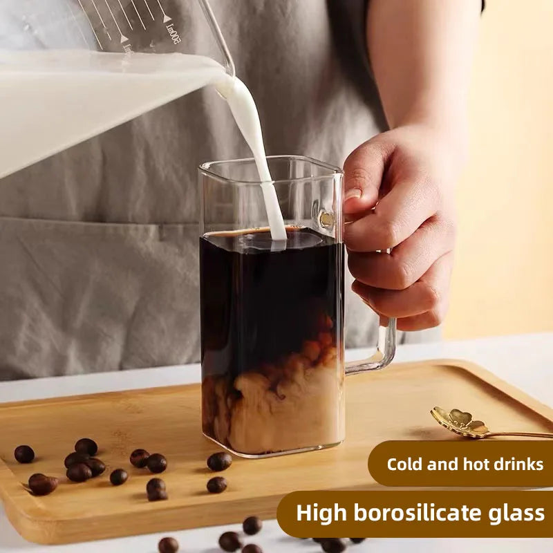 400ml Square Glass Mug with Lid & Straw | Microwave Safe Glass Mug Axl