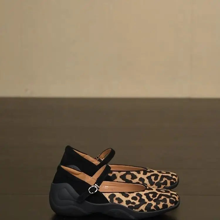 Women's Leopard Print Mary Jane Flats – Soft Sole Non-Slip Mary Jane Flats Axl
