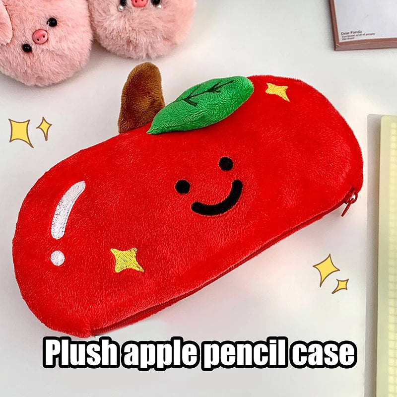 Cute Apple Plush Pencil Case – Embroidered Stationery Organizer Plush Pencil Case Axl