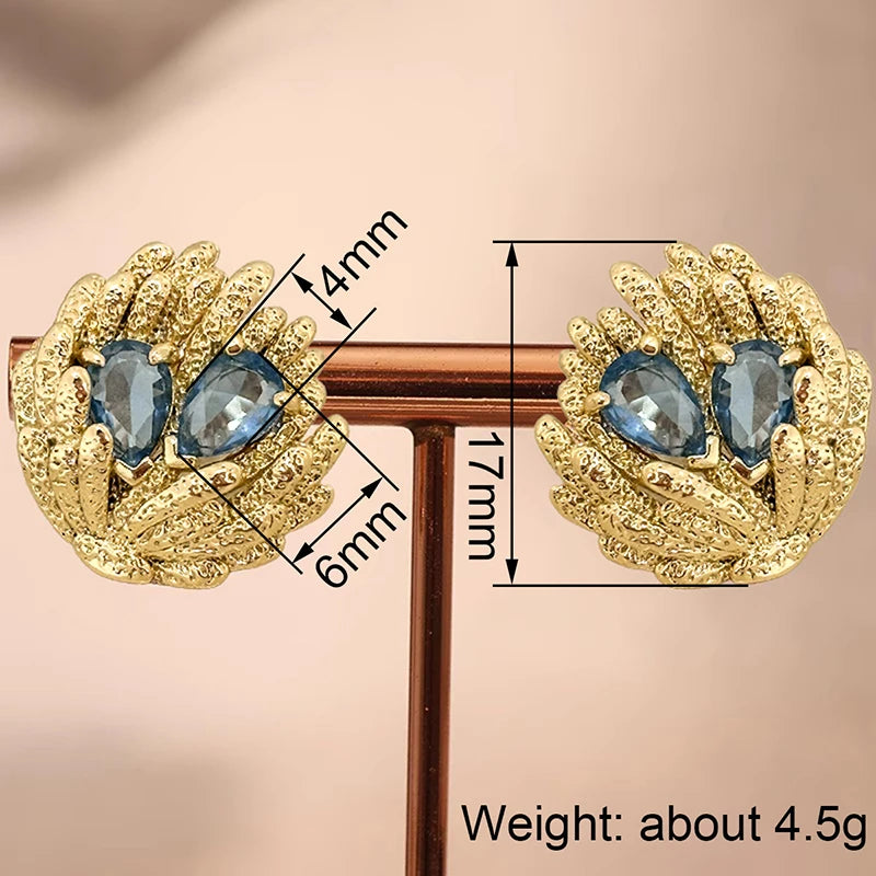 Huitan Blue Cubic Zirconia Geometric Stud Earrings for Women Stud Earrings Axl