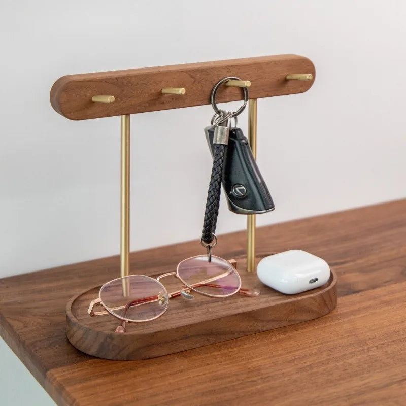 Walnut 2-Tier Desktop Storage Rack – Jewelry & Key Organizer Desktop Storage Rack Axl