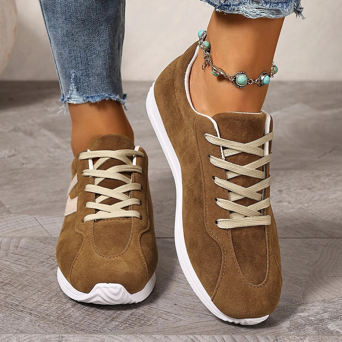 Women's Breathable Flat Trainers – Casual Lace-Up, Plus Size Women's Flat Trainers Axl